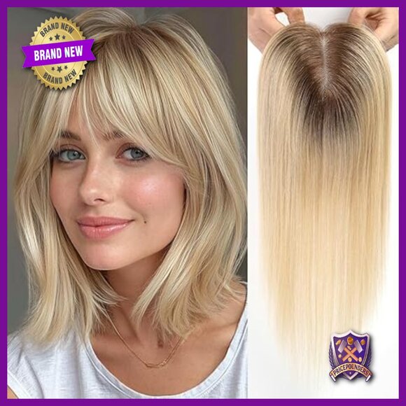 Human Hair Topper with Bangs, Hand-Woven Free Part, 4x4.8 Inch Base main image 5
